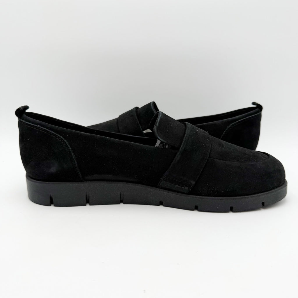 Rockport Womens Ramone Loafers Size 10.5 Wide Black Suede Leather NWOB