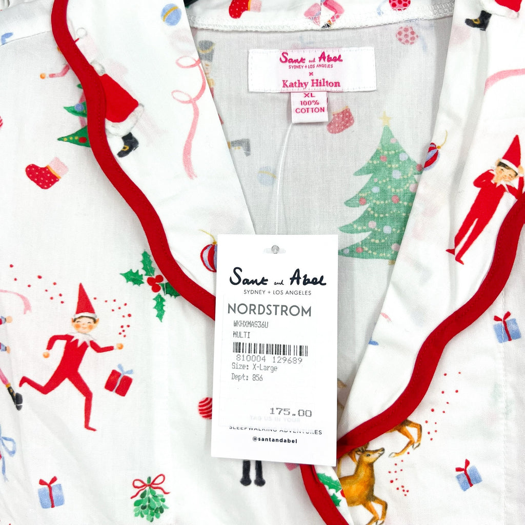 SANT AND ABEL X KATHY HILTON Christmas Magic Cotton Pajamas Set XL White NWT