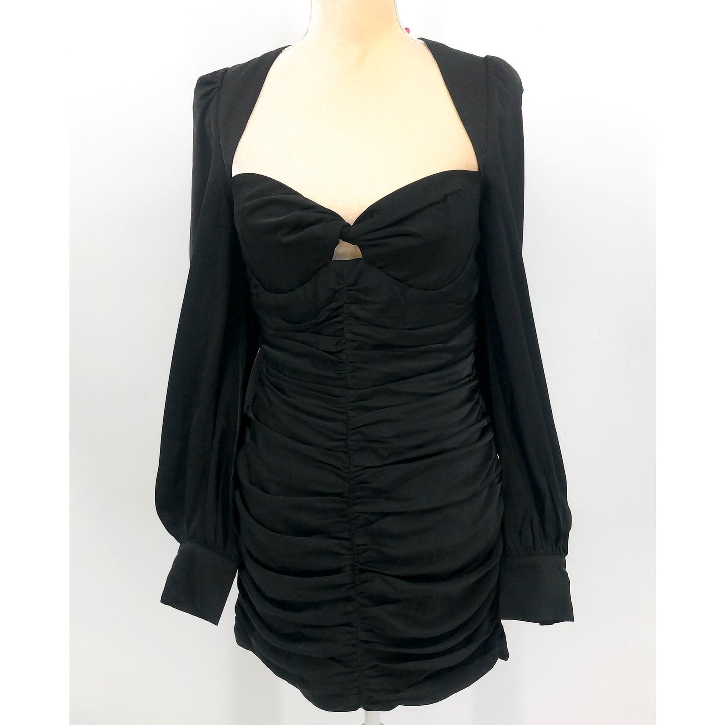 BARDOT Women's Marion Mini Dress US 8 Black Ruched Long Sleeve NWT