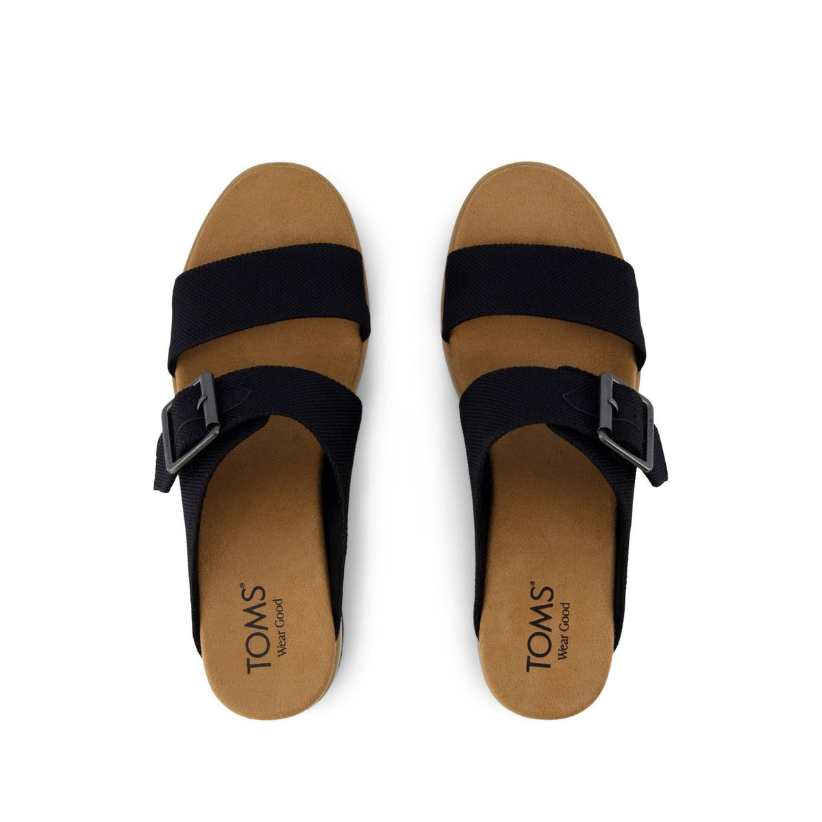 TOMS Womens Diana Mule Buckle Wedge Sandals Size 8 EU 38.5 Black Canvas NIB