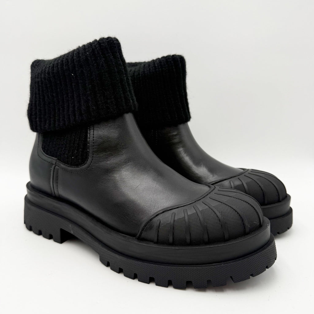 Sam Edelman Womens Steele Chelsea Boots Size 7 M Black Knit Leather NIB