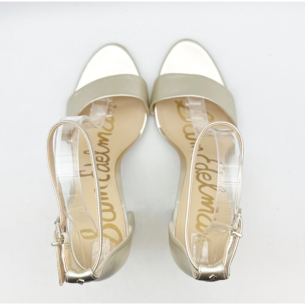 SAM EDELMAN Women's Yaro Dress Sandals Size 10.5 Gold Leather Blocked Heel NWOB