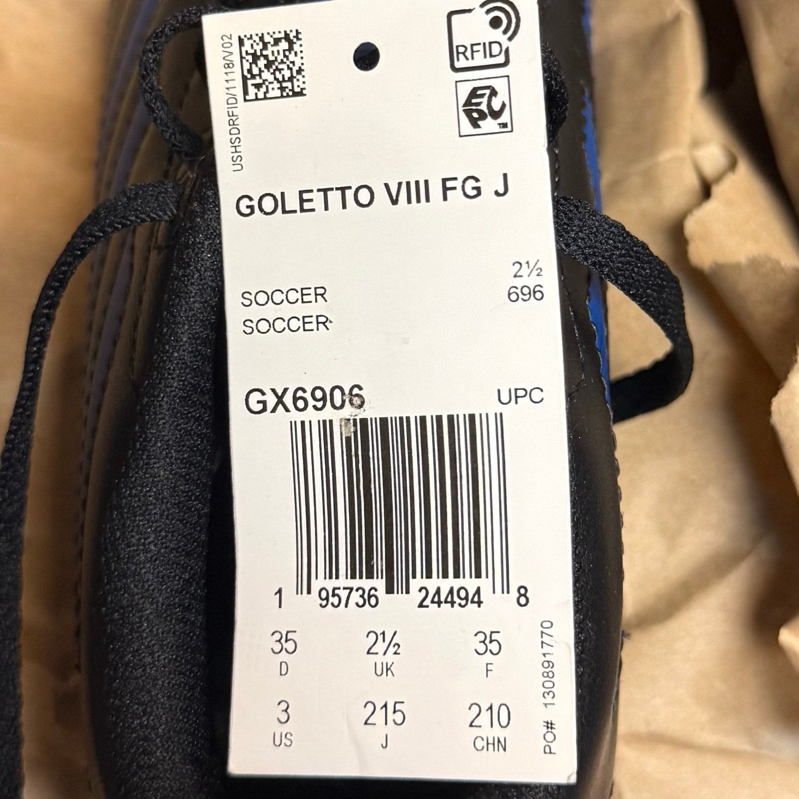 Adidas Youth Goletto VIII Firm Ground Soccer Cleats Size 3 Black Blue NWOB