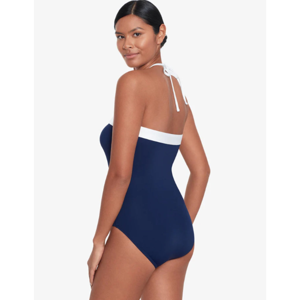 LAUREN RALPH LAUREN Bel Air Bandeau One Piece Swimsuit Size 4 Navy Blue NWT