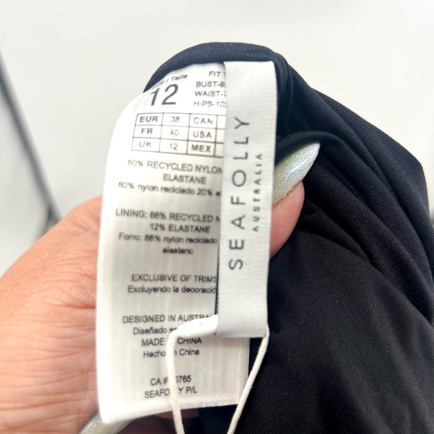 SEAFOLLY COLLECTIVE One Shoulder One Piece Size 8 Black Ruched NWT