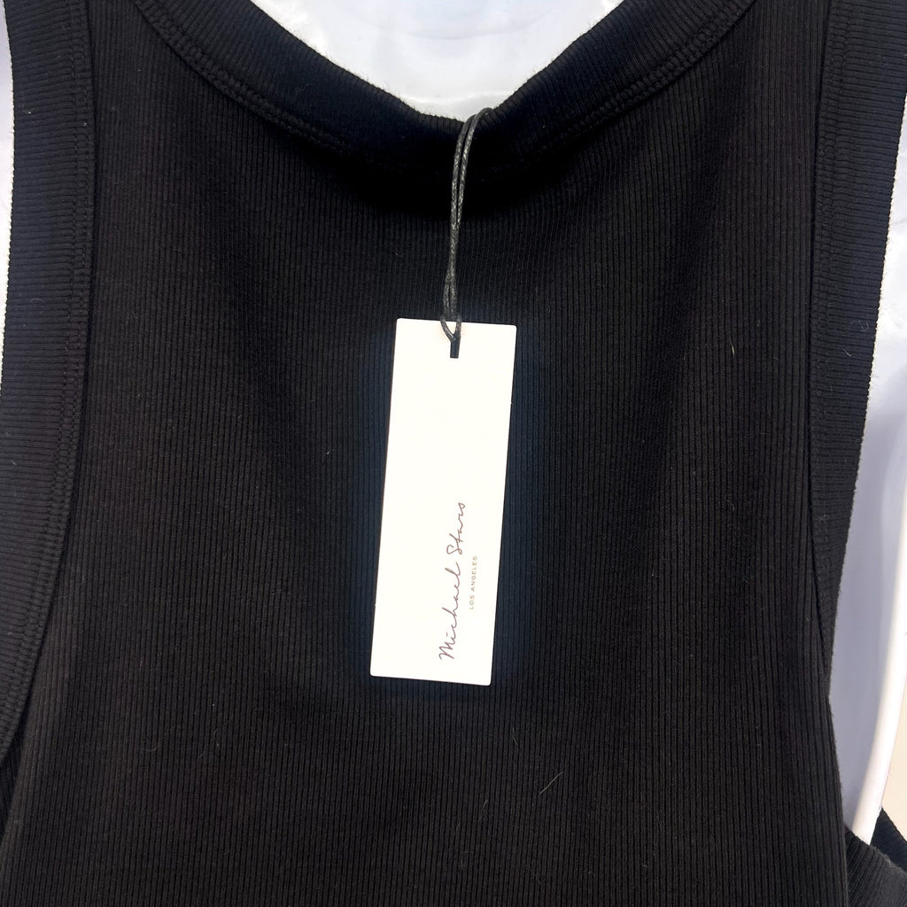 MICHAEL STARS Women's Wren Ribbed Midi Dress Large Black Stretch Sleeveless NWT