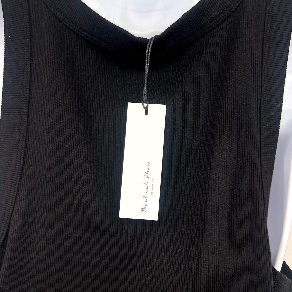 MICHAEL STARS Women's Wren Ribbed Midi Dress Large Black Stretch Sleeveless NWT