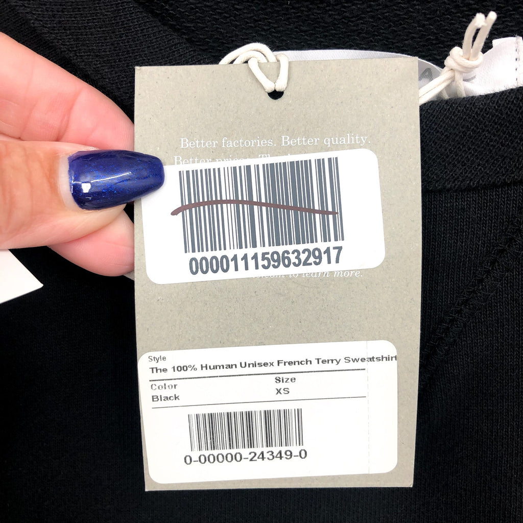 EVERLANE Unisex French Terry Sweatshirt XS Black 100% Human Typography NWT
