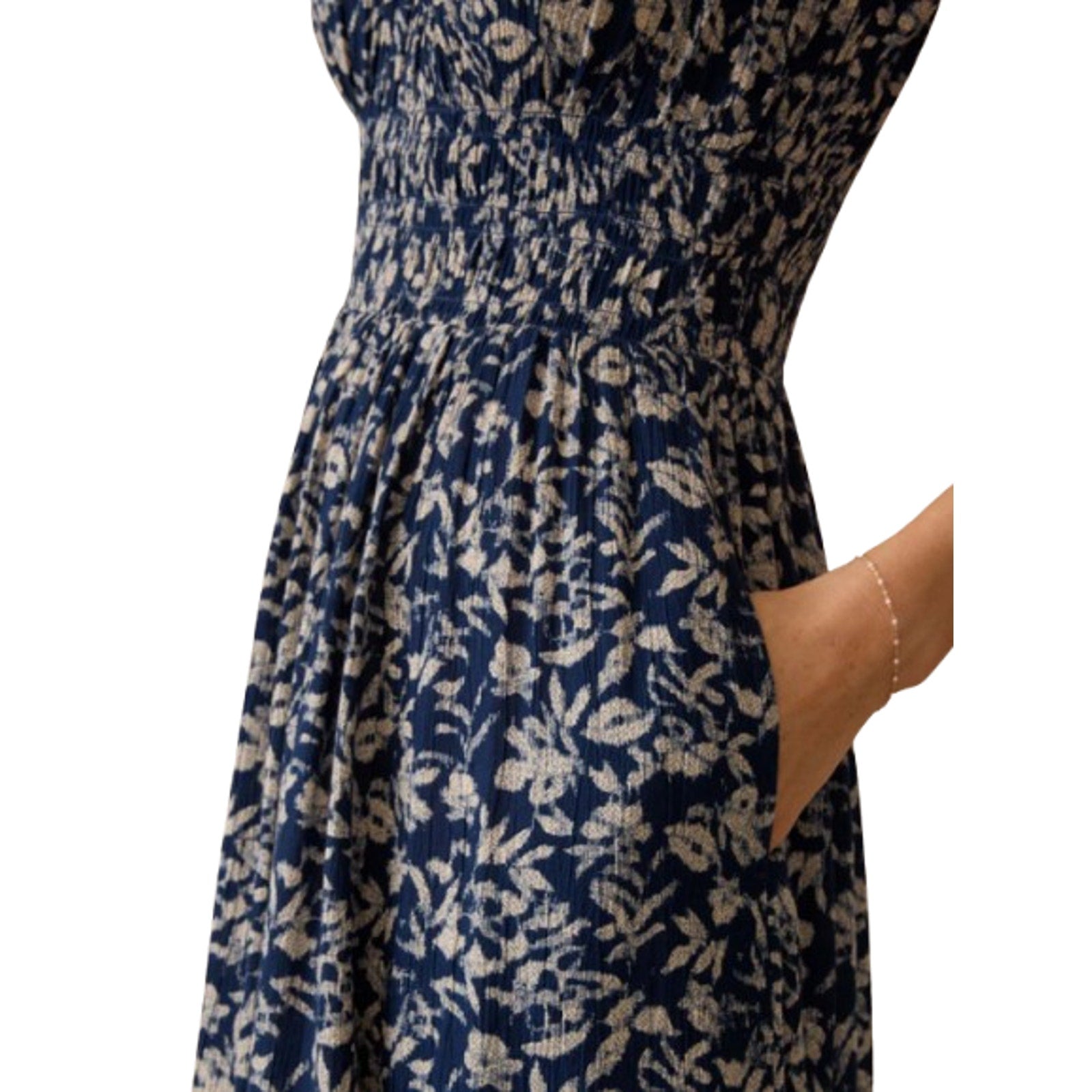 FAHERTY Women's Sunseeker Dress XL Blue White Juniper Ikat Floral Sleeveless NWT