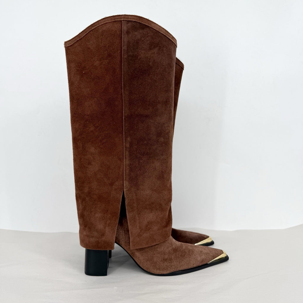 SCHUTZ Womens Raffaela Up Cloak Knee High Boots US 9 M Root Brown Suede NWOB