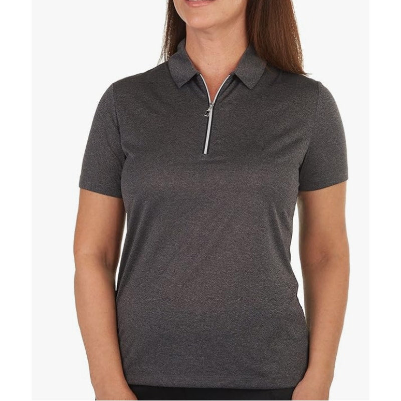 CALLAWAY Womens Quarter Zip Short Sleeve Golf Polo Shirt XL Black Heather NWT