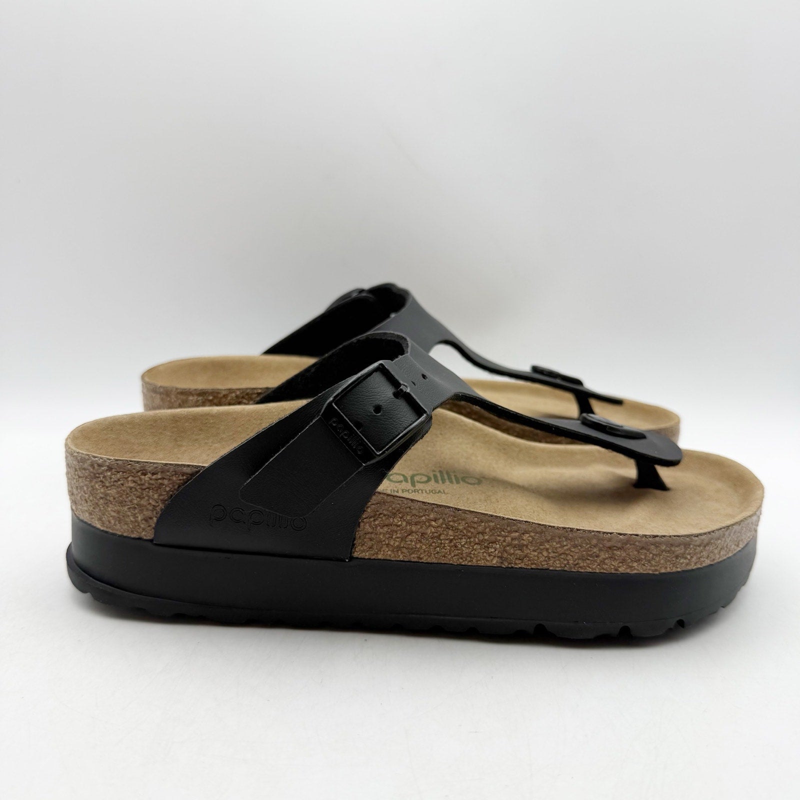 Birkenstock Papillio Womens Gizeh Platform Sandals EU 37 US 6 Black Leather NWOB