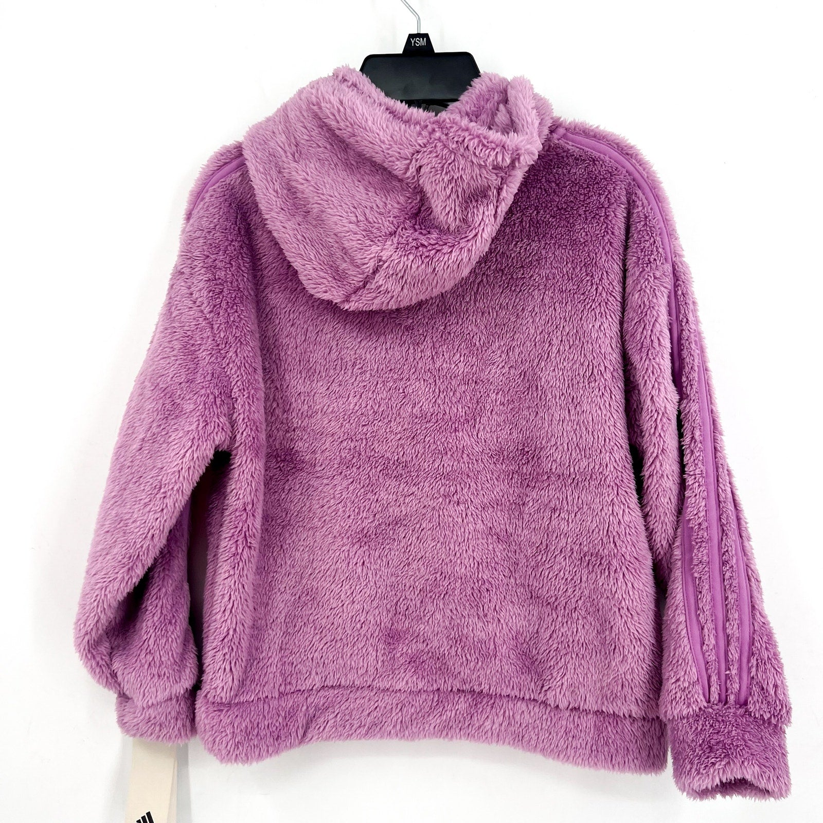 ADIDAS Girls Cozy Sherpa Hood Pullover Sweatshirt Large Purple Fuzzy NWT