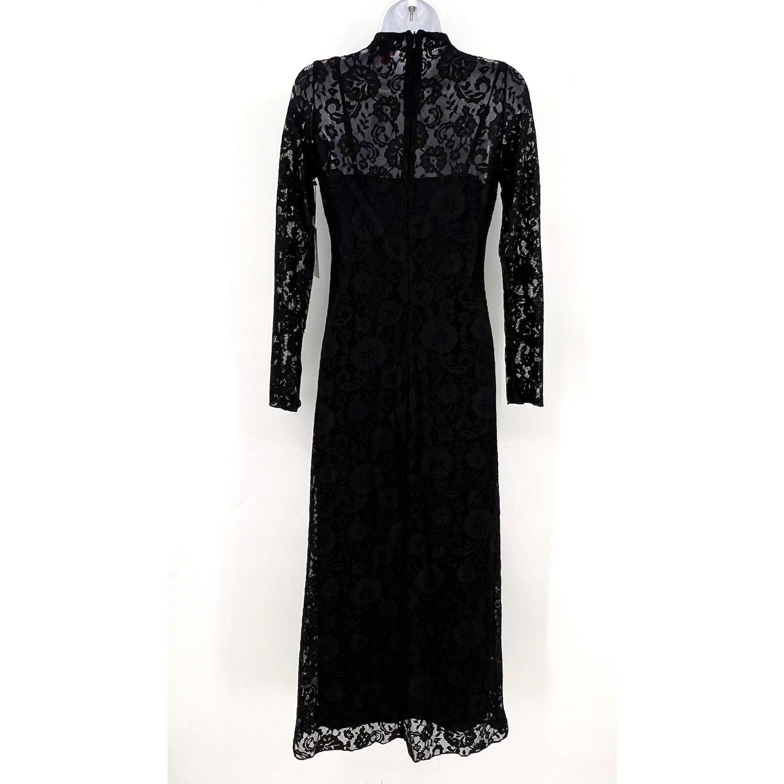 VINCE CAMUTO Women's Lace-Detail Maxi Dress XS Black Long-Sleeve Mock Neck NWT
