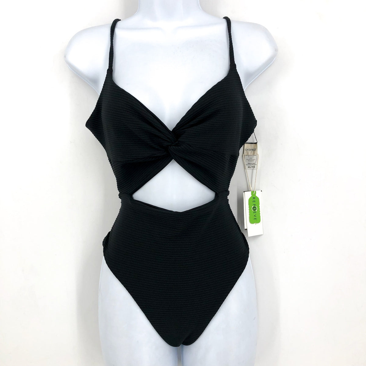 L*SPACE Women's Kyslee One Piece Swimsuit XL Black Eco Chic Repreve Twist NWT