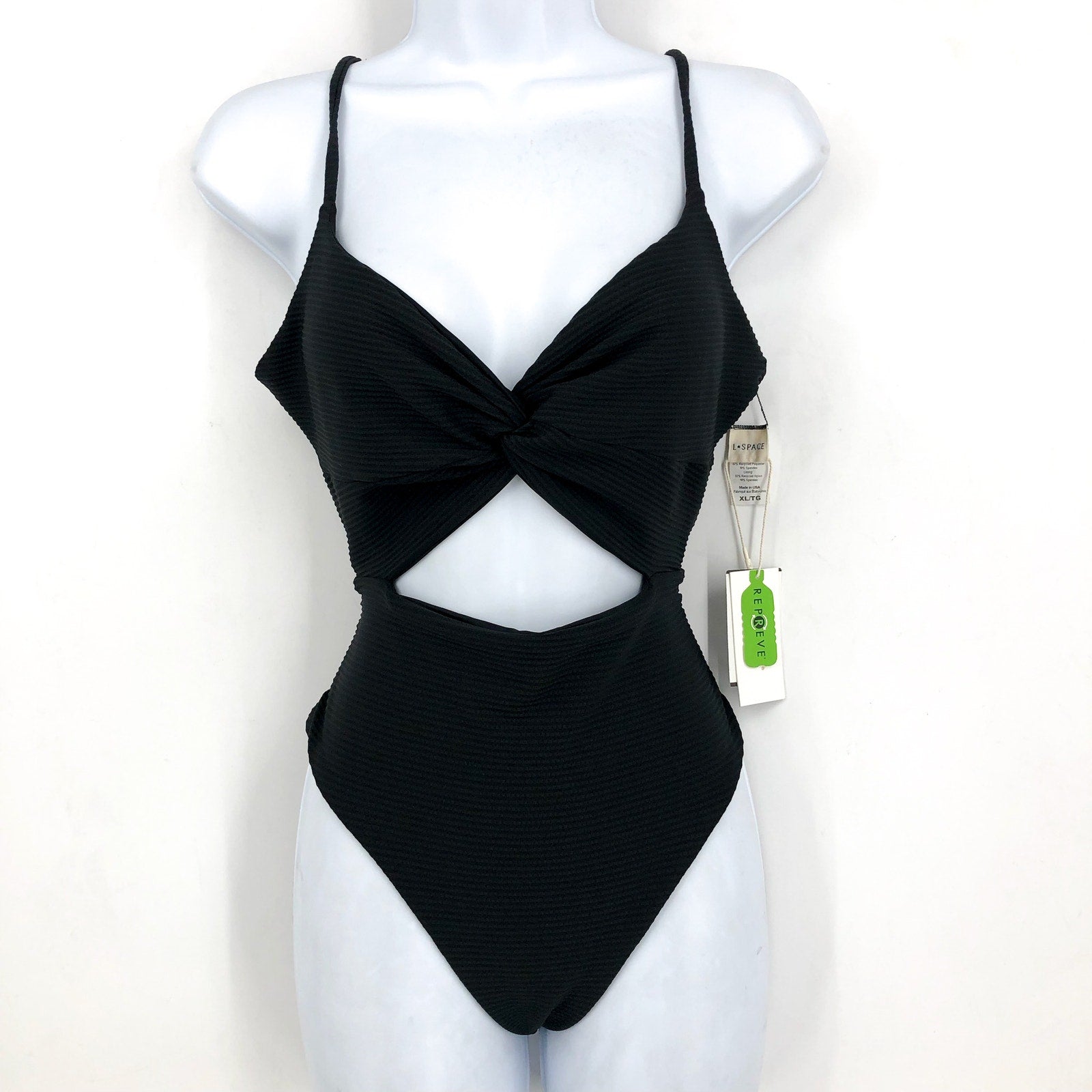 L*SPACE Women's Kyslee One Piece Swimsuit XL Black Eco Chic Repreve Twist NWT