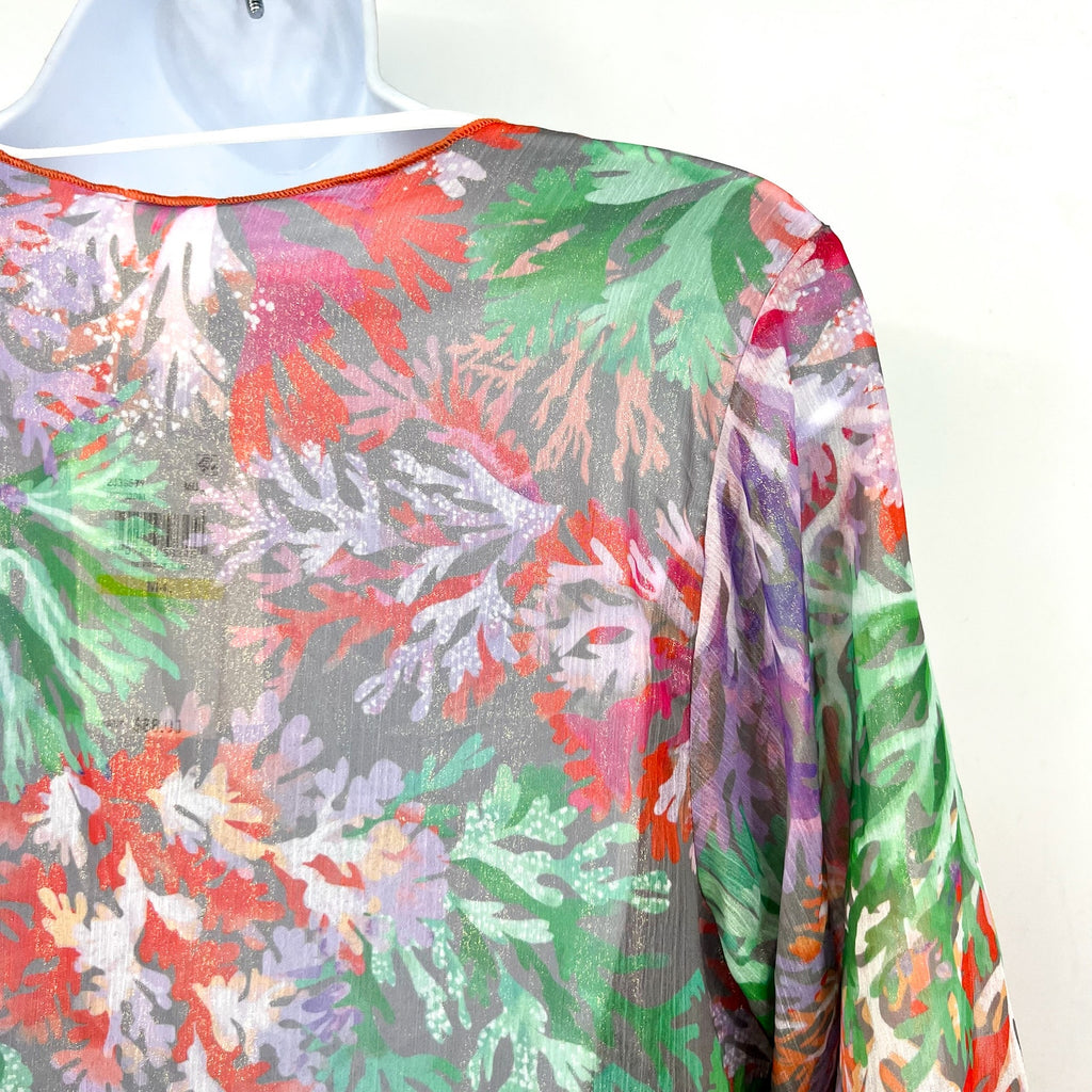 BECCA Women's Coral Reef Swim Cover Up M- L Pink Multi Sheer Chiffon Tunic NWT