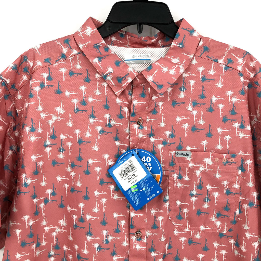 COLUMBIA Mens PFG Super Slack Tide Camp Shirt XL TERRACOTTA RED Short Sleeve NWT