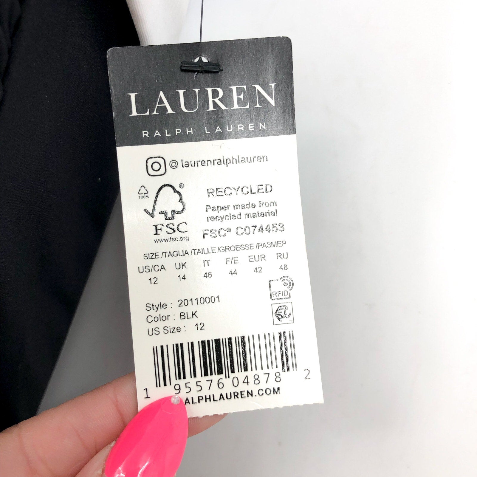 LAUREN RALPH LAUREN Bel Air Bandeau One-Piece Swimsuit Size 12 Black White NWT