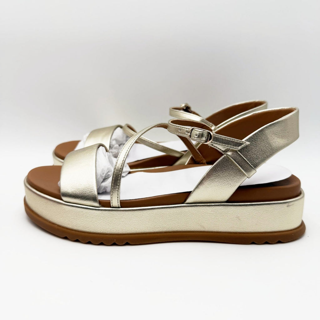 Naturalizer Womens Zayda Platform Sandals Size 7.5 EU 38 Gold Champagne NIB