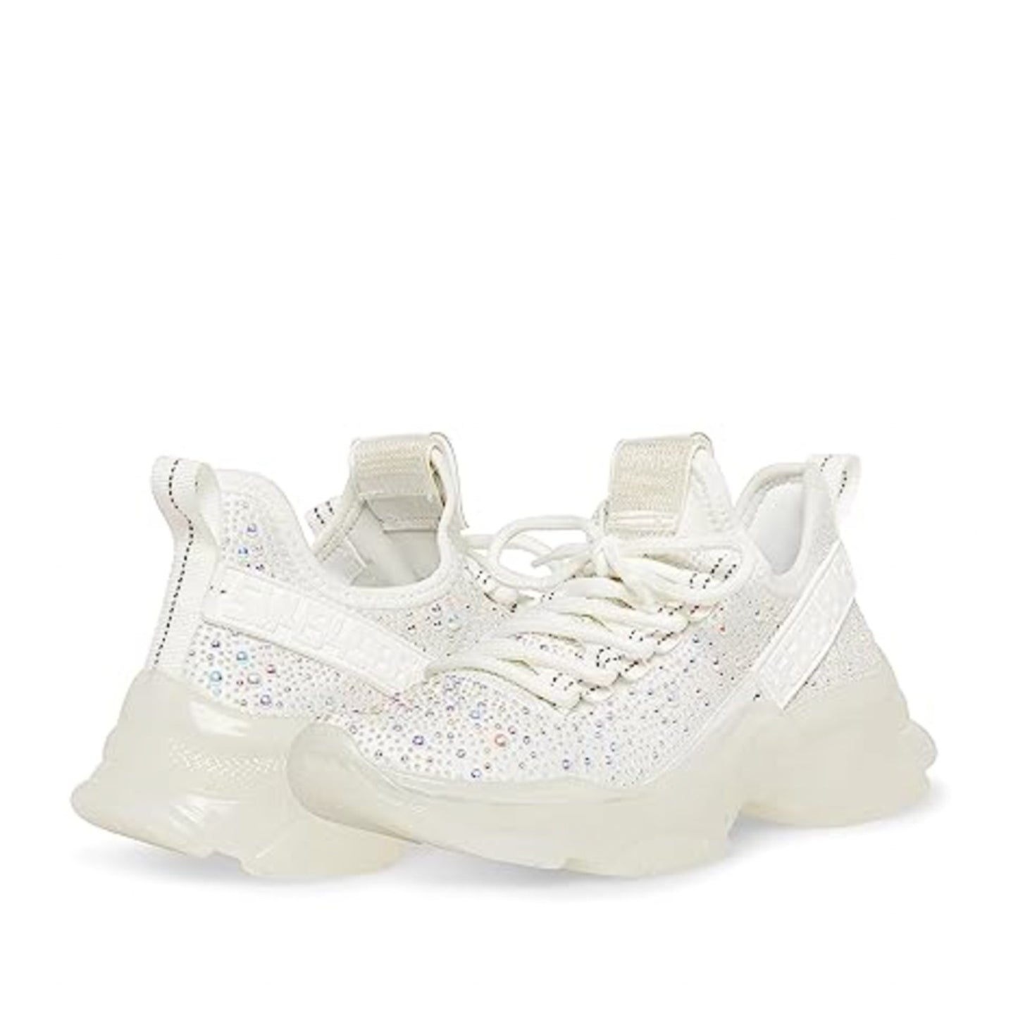 Steve Madden Women's Maxima Sneaker Size 8.5 White Rhinestone Embellished NIB