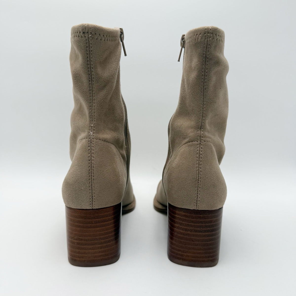 Steve Madden Womens Pammy Heel Ankle Booties Size 6 Taupe Tan Suede NIB