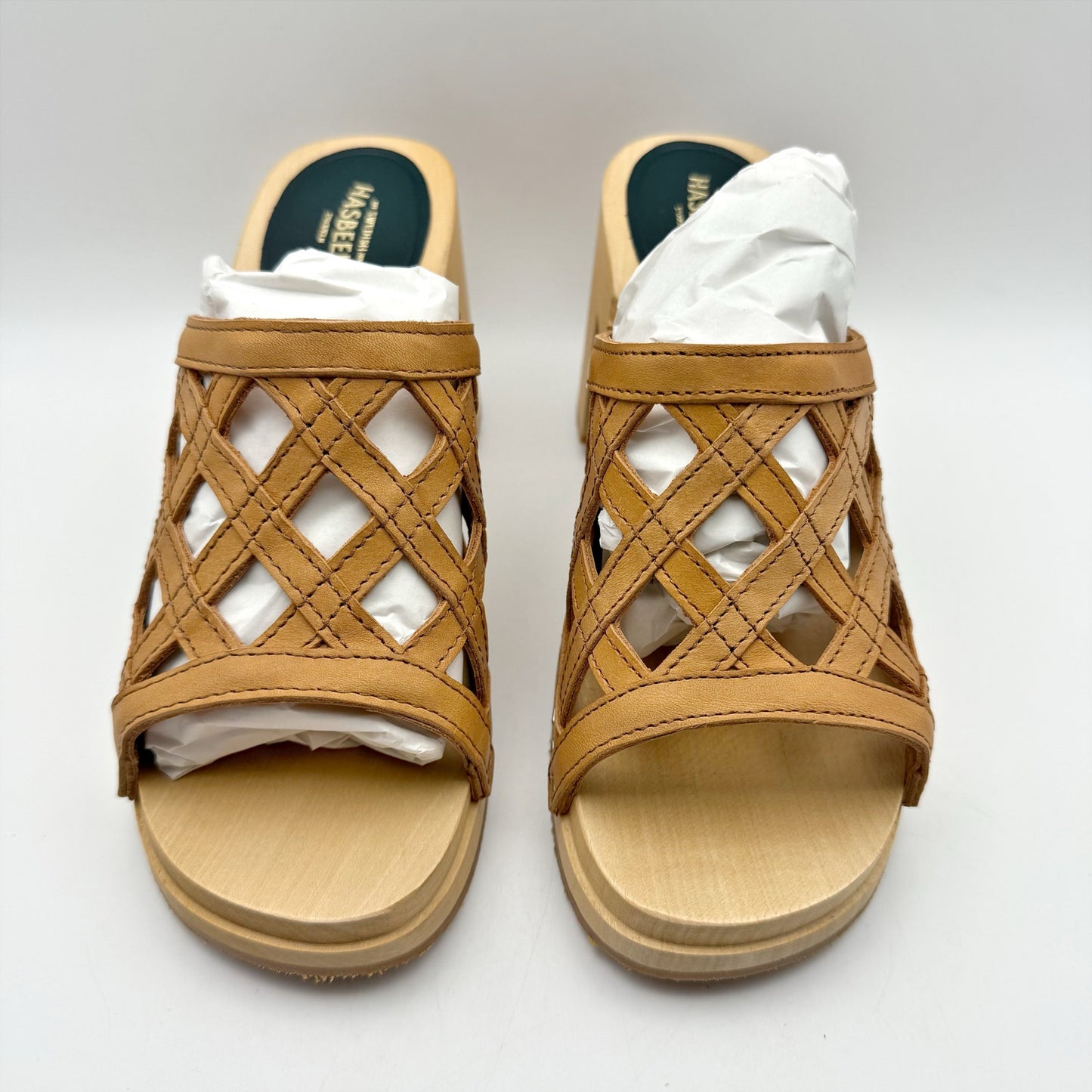 Swedish Hasbeens Womens Basket Clogs EU 38 US 8 M Brown Leather NWOB