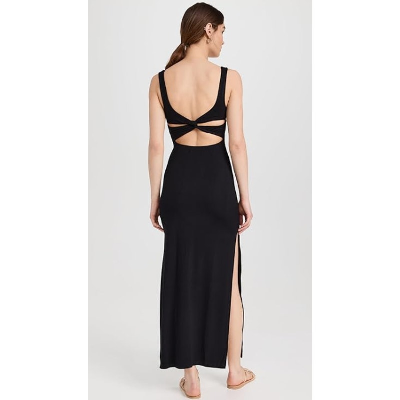 L*SPACE Women's Mara Cutout Maxi Dress Medium Black Square Neck NWT