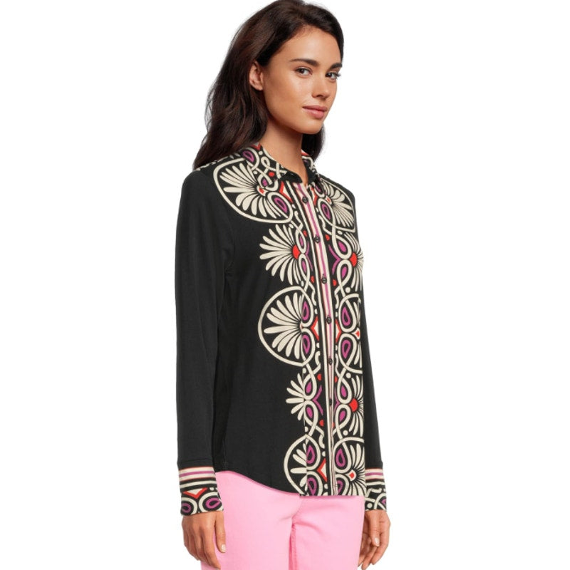 Johnny Was Womens Janie Favorite Button Front Shirt Small Black Print Siera NWT