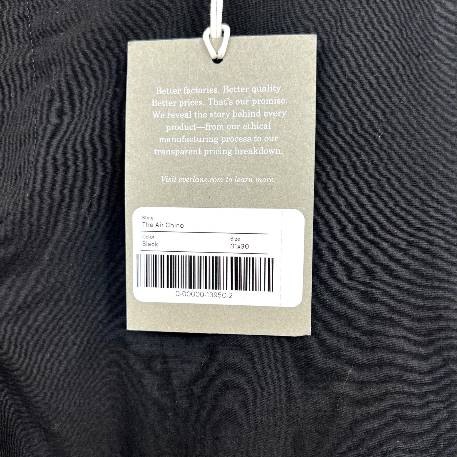 EVERLANE Mens The Air Chino Pants 31x30 Black Stretch Cotton Poplin Slim Fit NWT