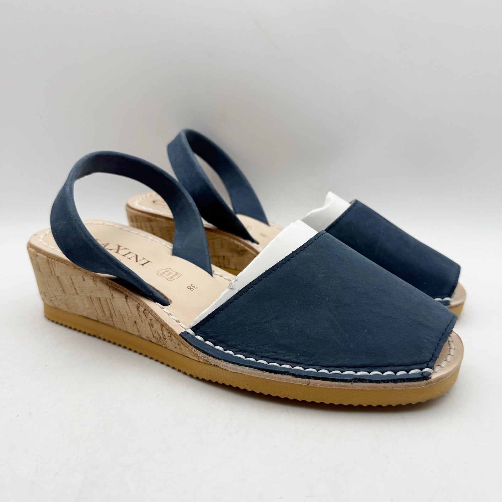 CalaXini Womens Cork Wedge Sandals EU 38 US 7.5-8 Navy Blue Suede NWOB