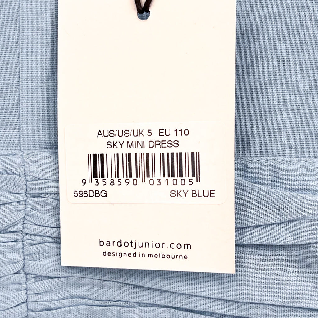 BARDOT JUNIOR Girl's Sky Mini Dress Size 5 Sky Blue Short Cotton Flax NWT