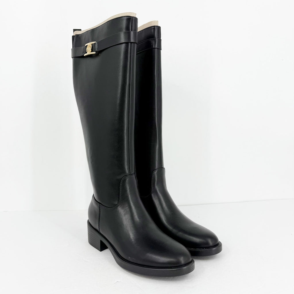 Tommy Hilfiger Womens Iviann Boots Size 6M Black Faux Leather Knee High