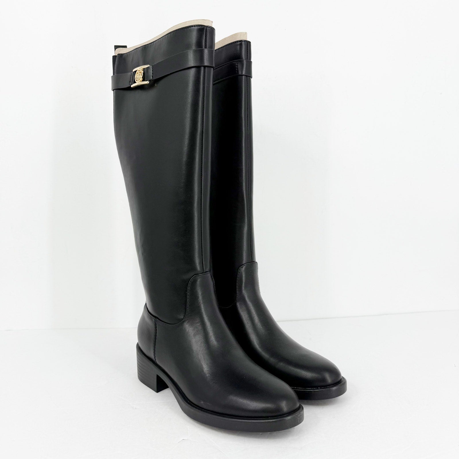 Tommy Hilfiger Womens Iviann Boots Size 6M Black Faux Leather Knee High
