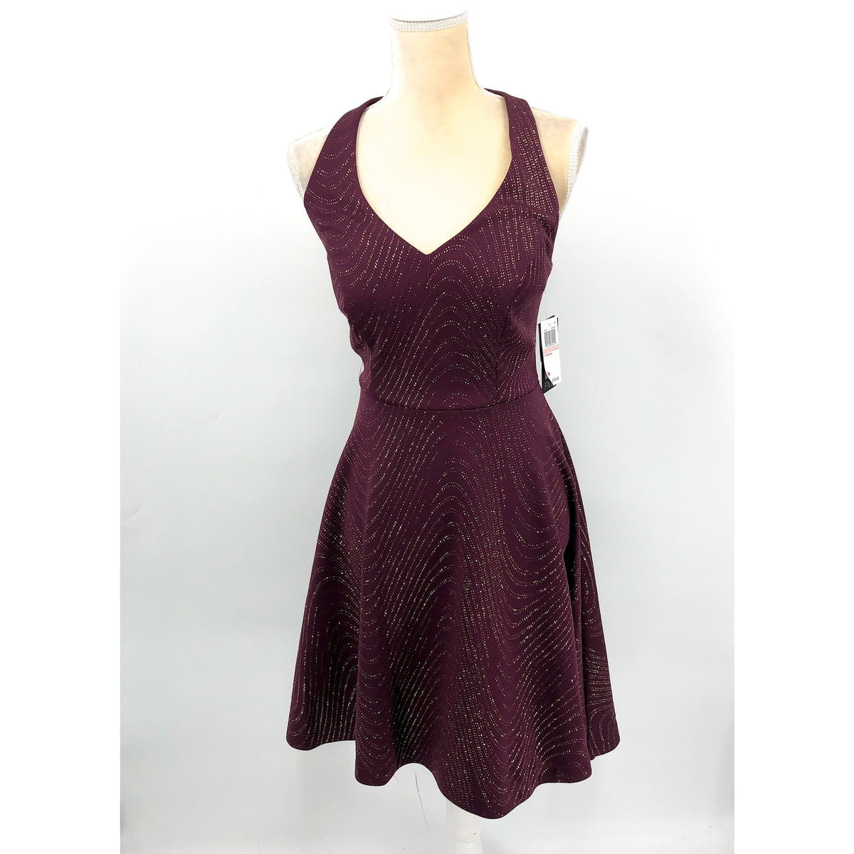 CITY STUDIO Women's Sparkling Mini Halter Dress 14W Plum Purple Gold NWT