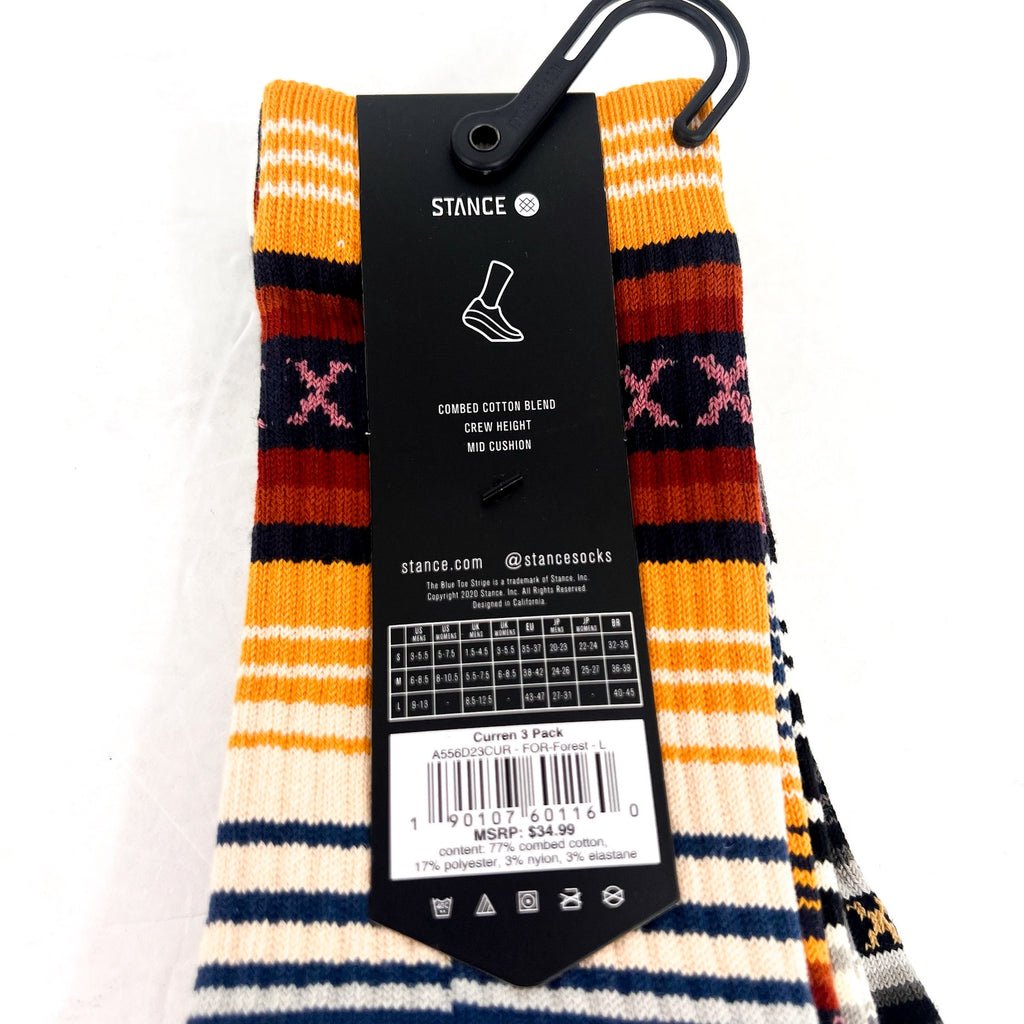 STANCE Men's Curren 3-Pack Hiking Crew Socks Large (9-13 ) Forest Striped NWT