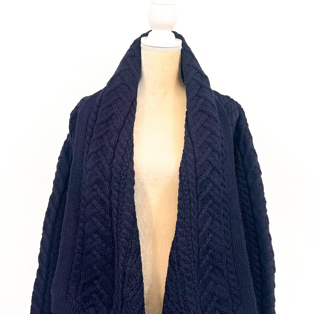 ARAN CRAFTS Women's Waterfall Shawl Cardigan XL Navy Blue Merino Wool NWOT