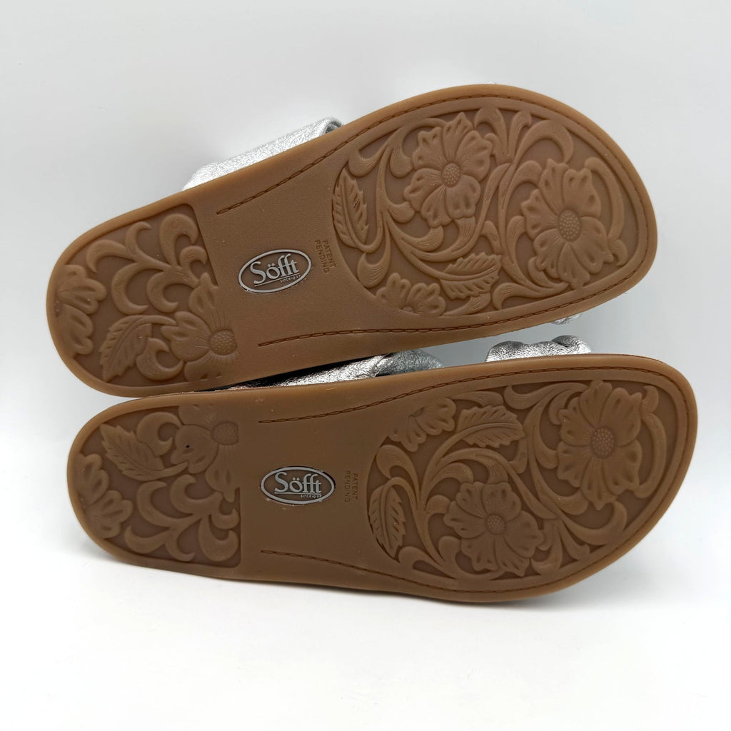 Sofft Womens Ainsworth Slide Sandals Size 7 Silver Metallic Leather NWOB
