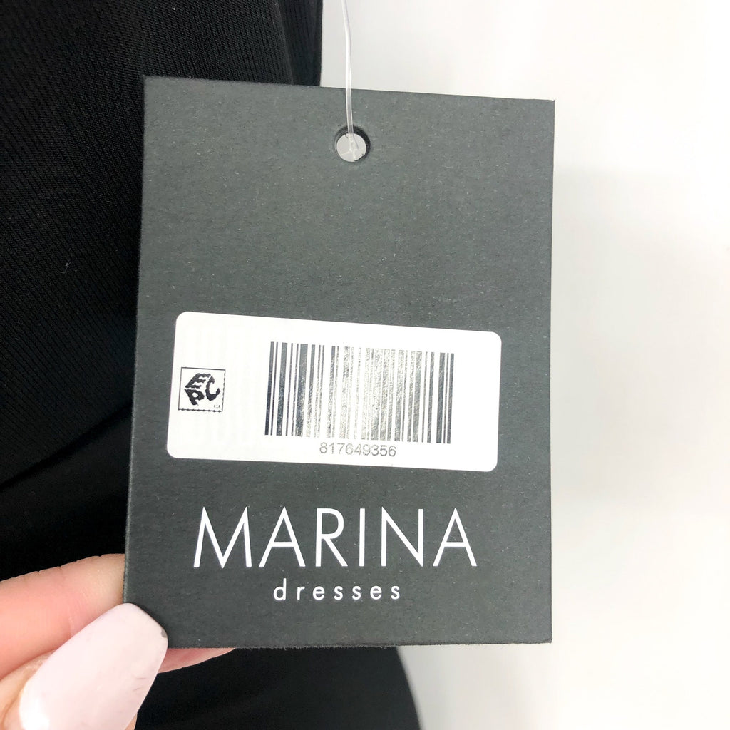 MARINA Women's Long Dress Small Black Crepe V Neck Knot Front Sleeveless NWT
