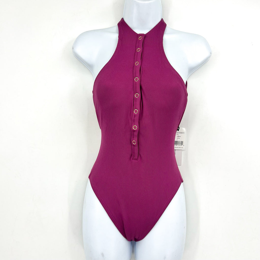 ROBIN PICCONE Amy One Piece Swimsuit Size 2 Purple Lotus High Neck Open Back NWT