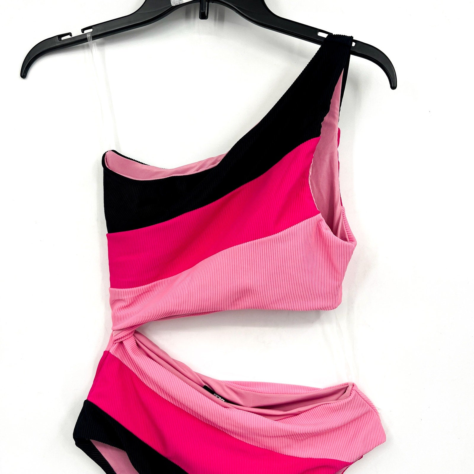 BEACH RIOT Women's Joyce One-Piece Swimsuit Small Pink Black One-Shoulder NWT
