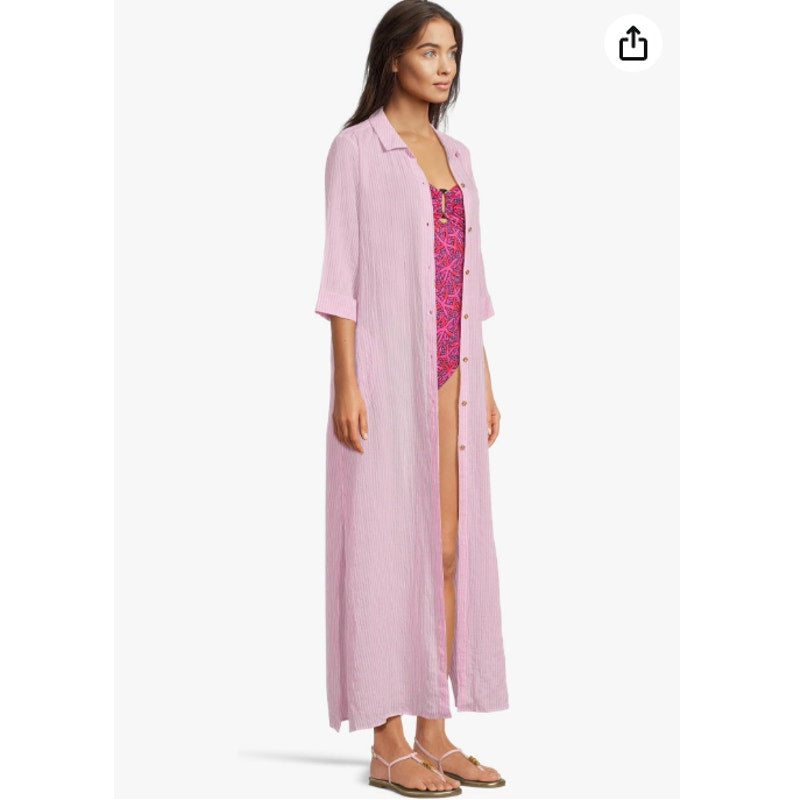 LILLY PULITZER Natalie Maxi Cover-up Dress Medium Conch Shell Pink Stripe NWT