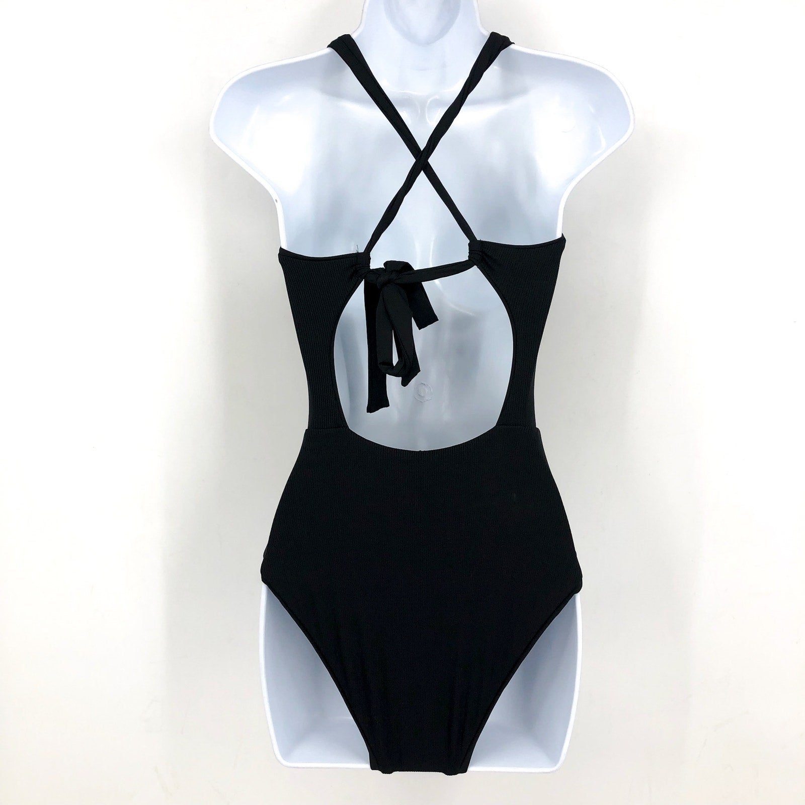 BECCA Women's Modern Edge One Piece Swimsuit Medium Black Square Buckle NWT