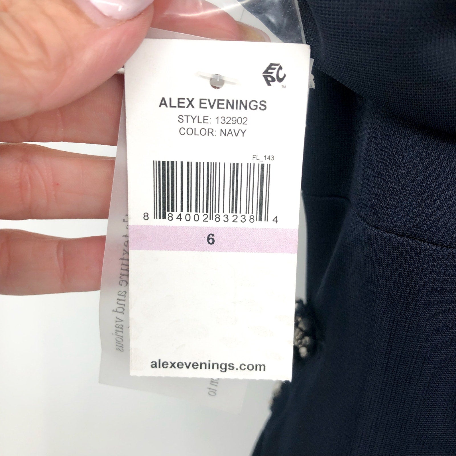 ALEX EVENINGS 132902 Grecian Gown Size 6 Navy Blue Jewel Accent Dress NWT