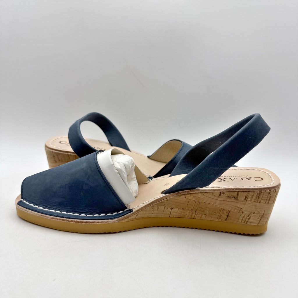 CalaXini Womens Cork Wedge Sandals EU 40 US 9.5-10 Navy Blue Suede NWOB