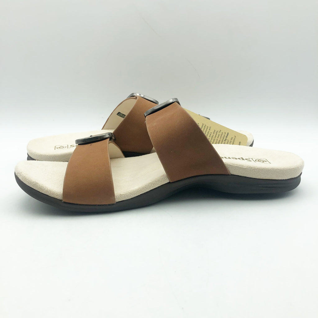 Spenco Womens Vista Slip On Sandals Size 7.5 Tan Saddle Leather APMA Comfort NIB