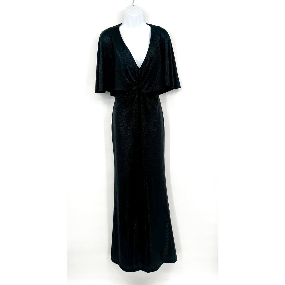 LAUREN RALPH LAUREN Twist-Front Cape Gown Size 6 Black Metallic Knit Dress NWT