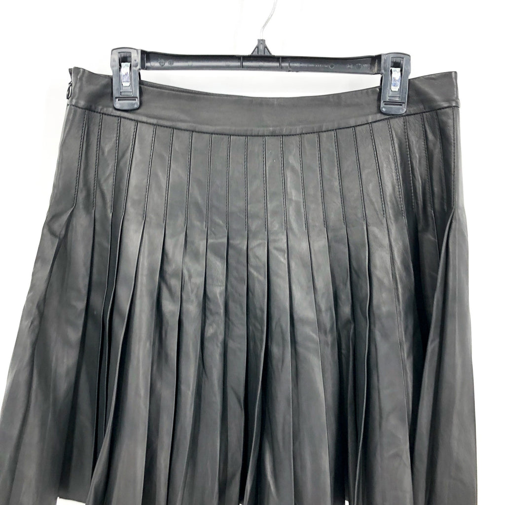 LAUREN RALPH LAUREN Knife-Pleated Lambskin Miniskirt Size 10 Black Leather NWOT