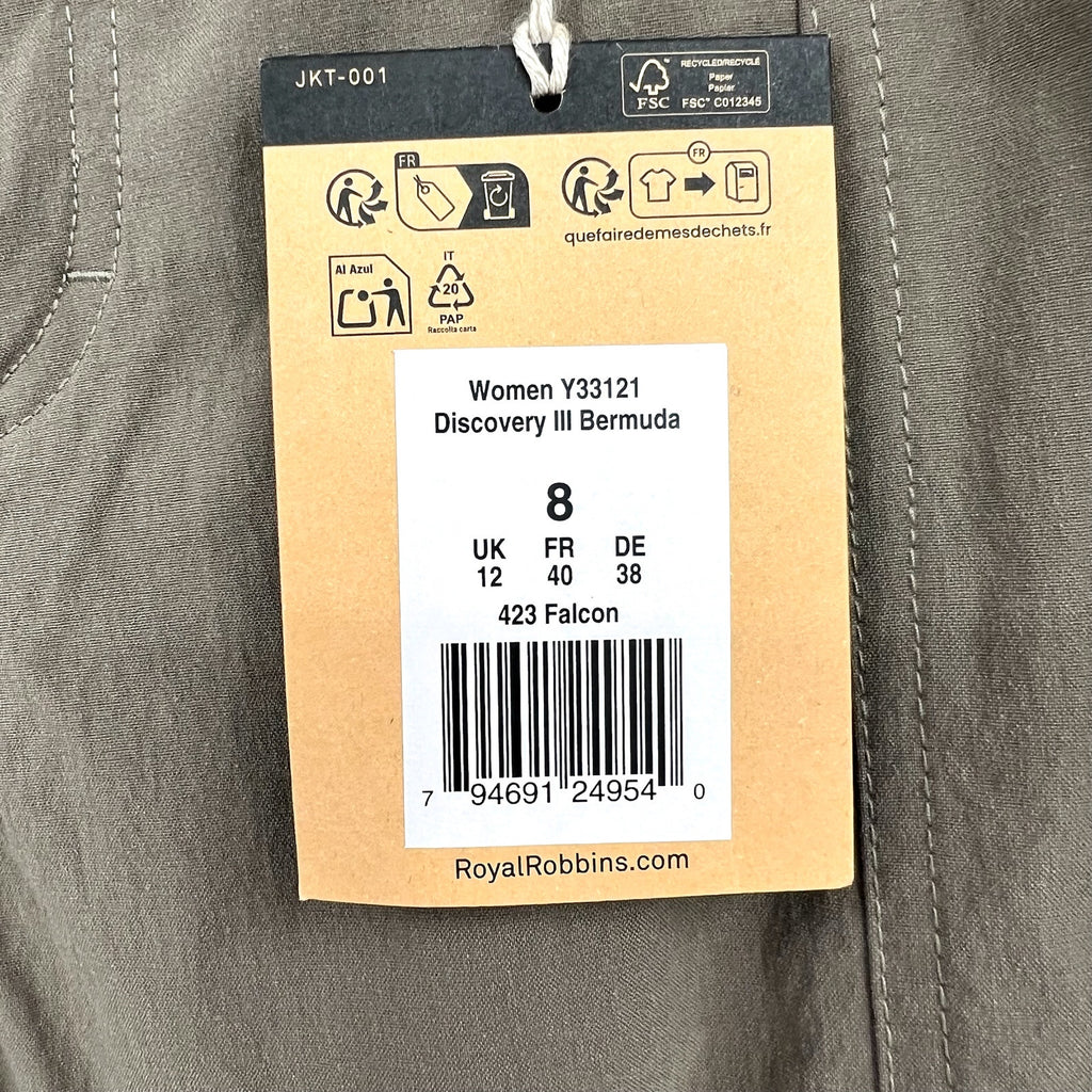 ROYAL ROBBINS Women's Discovery Bermuda Shorts Size 8 Falcon Brown NWT