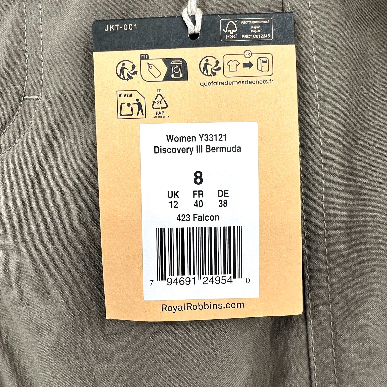 ROYAL ROBBINS Women's Discovery Bermuda Shorts Size 8 Falcon Brown NWT